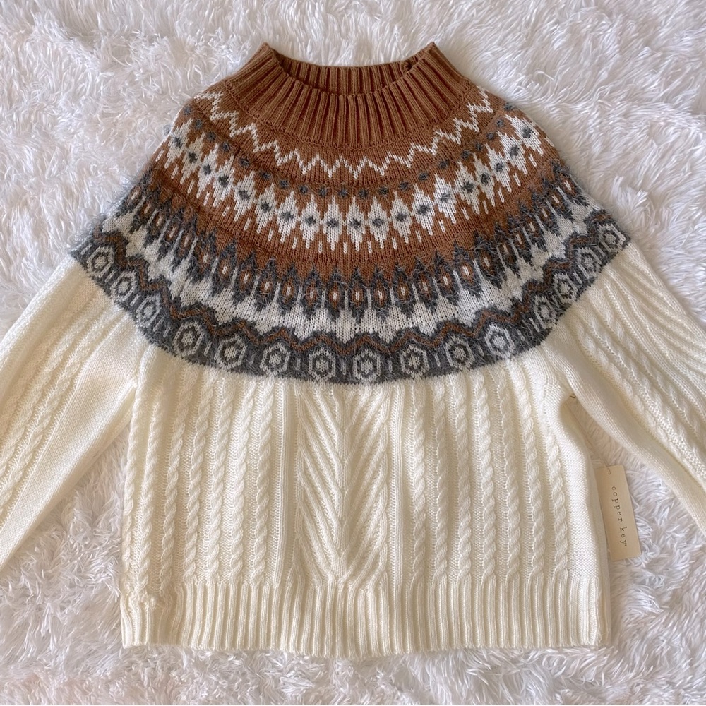 Copper Key Brown and cream fuzzy sweater XXL NWT